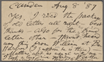 O'Connor, Ellen M., APCS to. Aug. 8, 1887.