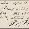 O'Connor, William D., APCS to. Apr. 5, [1883].