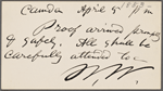O'Connor, William D., APCS to. Apr. 5, [1883].