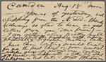 O'Connor, William D., APCS to. Aug. 18, [1886].