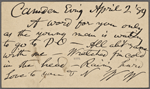 O'Connor, William D., APCS to. Apr. 2, 1889. 