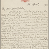 Bucke, Richard Maurice, ALS to [Ellen M. O'Connor] Calder, Apr. 18, 1892. With carbon copy of "Last days," extracts from H. L. Traubel's letters to Bucke, Dec. 29, [1891] - Mar. 26, [1892]. 