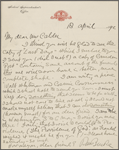 Bucke, Richard Maurice, ALS to [Ellen M. O'Connor] Calder, Apr. 18, 1892. With carbon copy of "Last days," extracts from H. L. Traubel's letters to Bucke, Dec. 29, [1891] - Mar. 26, [1892]. 