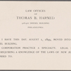 Harned, Thomas B. printed card to R. M. Bucke.  Aug. 1, 1899.