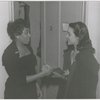 Actress Hilda Simms (right) meeting soprono Leontyne Price, possibly at the time of Price's appearance as Bess in the opera "Porgy and Bess," circa 1953