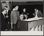 Sergio Franchi, Richard Rodgers and Stephen Sondheim [center] in rehearsal for the stage production Do I Hear a Waltz?