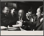 Richard Rodgers, Stephen Sondheim and Arthur Laurents [center right] in rehearsal for the stage production Do I Hear a Waltz?