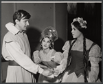 Joe Ponazecki [left], Louise Sorel [right] and unidentified [center] in the stage production The Dragon