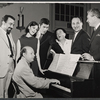 Ira Levin, Milton Schafer, Lesley Ann Warren, Elliott Gould, Eddie Foy Jr. and unidentified others in rehearsal for the stage production Drat the Cat!