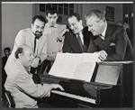 Milton Schafer, Ira Levin, Joe Layton and unidentified others in rehearsal for the stage production Drat the Cat!