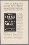 Mrs. Fiske in a new play entitled Becky Sharp by Langdon Mitchell. Founded on Thackeray's "Vanity Fair." Richardson & Foos--Print. N.Y.