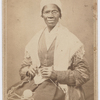 Portrait of abolitionist Sojourner Truth, sitting with yarn and knitting needles