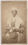 Portrait of abolitionist Sojourner Truth, sitting with yarn and knitting needles