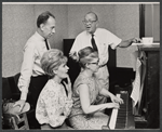 Jose Ferrer, Florence Henderson, rehearsal pianist Martha Johnson, and Noel Coward in rehearsal for the stage production The Girl Who Came to Supper