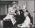 Florence Henderson, Jose Ferrer, Jay Blackton, and Noel Coward in rehearsal for the stage production The Girl Who Came to Supper