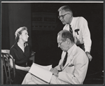 Dorothy Gish, unidentified man, and director Bretaigne Windust in rehearsal for the stage production The Girls in 509