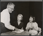 Director Bretaigne Windust, Dorothy Gish, and Imogene Coca in rehearsal for the stage production The Girls in 509