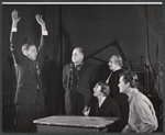 Mike Kellin, John McGiver, Fay Compton, Maureen Delany, and Larry Hagman in rehearsal for the stage production God and Kate Murphy