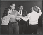 Lois Nettleton, Larry Hagman, Mike Kellin, and director Burgess Meredith in rehearsal for the stage production God and Kate Murphy