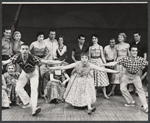 Carol Haney [center] Peter Gennaro [at right] and dancers in the stage production of The Pajama Game
