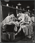 Eddie Foy Jr., John Raitt, Janis Paige and unidentified others in the stage production The Pajama Game