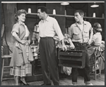 Janis Paige, John Raitt and unidentified others in the stage production The Pajama Game
