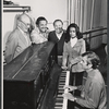 George Abbott, Hal Linden, Barbara McNair and Richard Adler in rehearsal for the 1973 Broadway revival of The Pajama Game