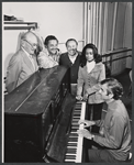 George Abbott, Hal Linden, Barbara McNair and Richard Adler in rehearsal for the 1973 Broadway revival of The Pajama Game