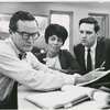 Arthur Storch, Diana Sands and Alan Alda in rehearsal for the stage production The Owl and the Pussycat.