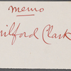 Memo about Milford Clark, wounded soldier, and letter to write on his behalf.