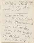 Memo about Milford Clark, wounded soldier, and letter to write on his behalf.