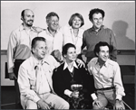 Hector Elizondo, Jack Gilford, Gretchen Wyler, Bob Dishy, George C. Scott, Trish Van Devere and Arthur Penn in publicity shot for the stage production Sly Fox