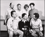 Hector Elizondo, Jack Gilford, Gretchen Wyler, Bob Dishy, George C. Scott, Trish Van Devere and Arthur Penn in publicity photo for the stage production Sly Fox