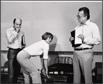 Hector Elizondo, Gretchen Wyler and George C. Scott in rehearsal for the stage production Sly Fox