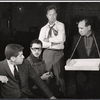 Tony Roberts, Sal Mineo, Sid Raymond and unidentified [second from right] in rehearsal for the stage production Something About a Soldier