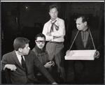 Tony Roberts, Sal Mineo, Sid Raymond and unidentified [second from right] in rehearsal for the stage production Something About a Soldier
