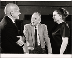 Herman Shumlin, Melvyn Douglas and Pert Kelton in rehearsal for the stage production Spofford