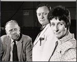 Melvyn Douglas, Alan North and Tresa Hughes in rehearsal for the stage production Spofford