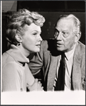 Barbara Britton and Melvyn Douglas in rehearsal for the stage production Spofford