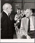 Herman Shumlin, Jeff Weiss, Penelope Windust and Melvyn Douglas in rehearsal for the stage production Spofford