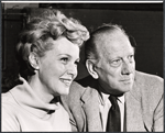 Barbara Britton and Melvyn Douglas in rehearsal for the stage production Spofford