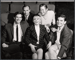 Neil Simon, George Axelrod, Anthony Perkins, Connie Stevens and Richard Benjamin in publicity for the stage production The Star-Spangled Girl 