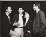Neil Simon, Richard Benjamin, Anthony Perkins and Connie Stevens in publicity photo for the stage production The Star-Spangled Girl