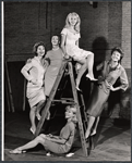 Maggie Hayes, Maggie McNamara, Nancy Kelly [at right] and unidentified others in rehearsal for the stage production Step on a Crack