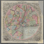 Map of the country thirty three miles around the city of New York. [c. 1846] Revised ed., drawn by J.H.Colton. Decorated border with views of City Hall, New York and City Hall, Brooklyn.