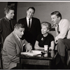 James Dyas [at left] Nancy Olson, David Wayne and unidentified others in rehearsal for the stage production Send Me No Flowers