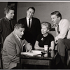 James Dyas [at left], Nancy Olson, David Wayne and unidentified others in rehearsal for the stage production Send Me No Flowers