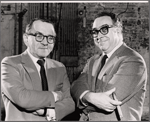 Martin Gabel and Art Buchwald in publicity pose for the stage production Sheep on the Runway