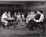 The cast and production team in rehearsal for the stage production The Sign in Sidney Brustein's Window