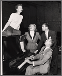 Leueen MacGrath, Hildegarde Neff, Don Ameche and Cole Porter in rehearsal for the stage production Silk Stockings